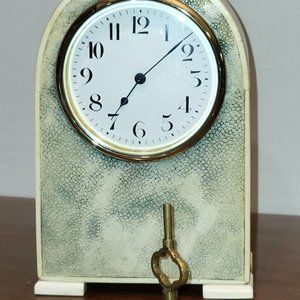 1930 French Deco Shagreen & Bone Shelf Clock Duverdrey & Bloquel 8-Day Movement
